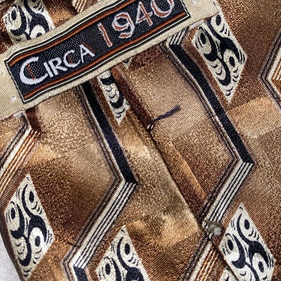 Circa 1940 Men Silk Geometric Abstract Art Neck Tie Gold 62x4 Zig Zag Vintage - Picture 6 of 9